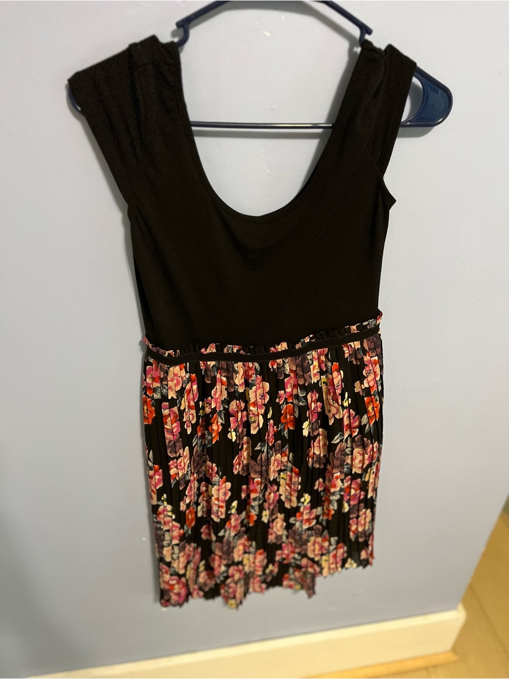 Xhilaration Black Floral Pleated Skater Dress
